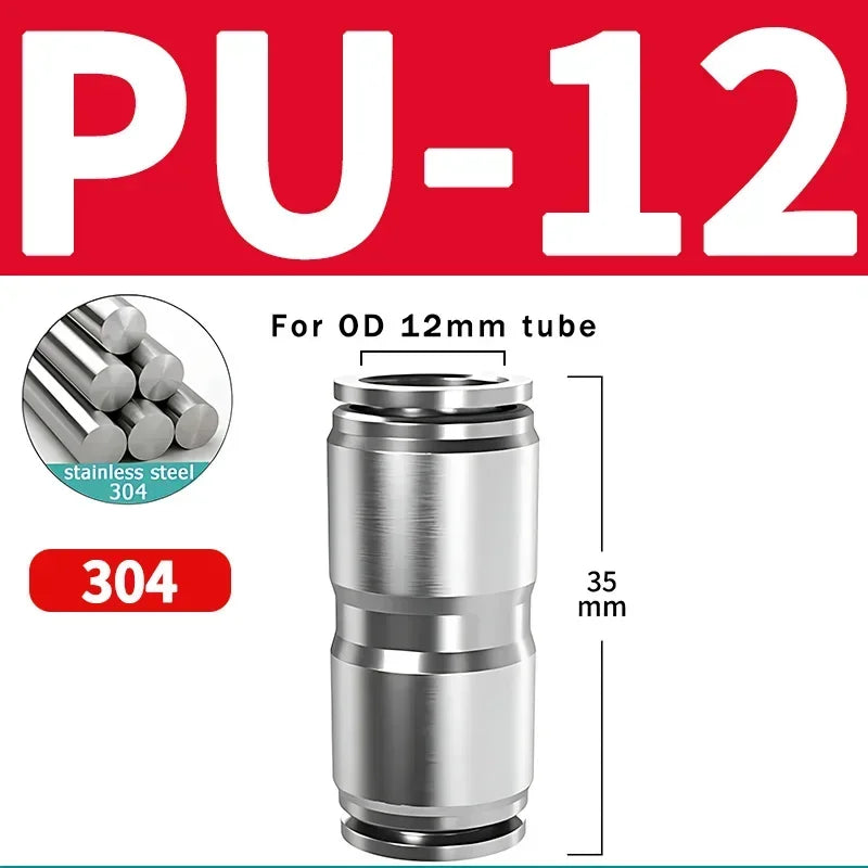 304 Stainless Steel Pneumatic Quick Connect Fitting PG PU 4/6/8/10mm Air Compressor Gas Pipe Hydraulic Plug-In