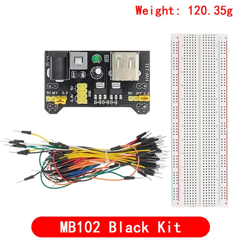 MB102 830-Point Breadboard Kit — Power Module 3.3V/5V + Jumper Wires, Arduino Prototyping