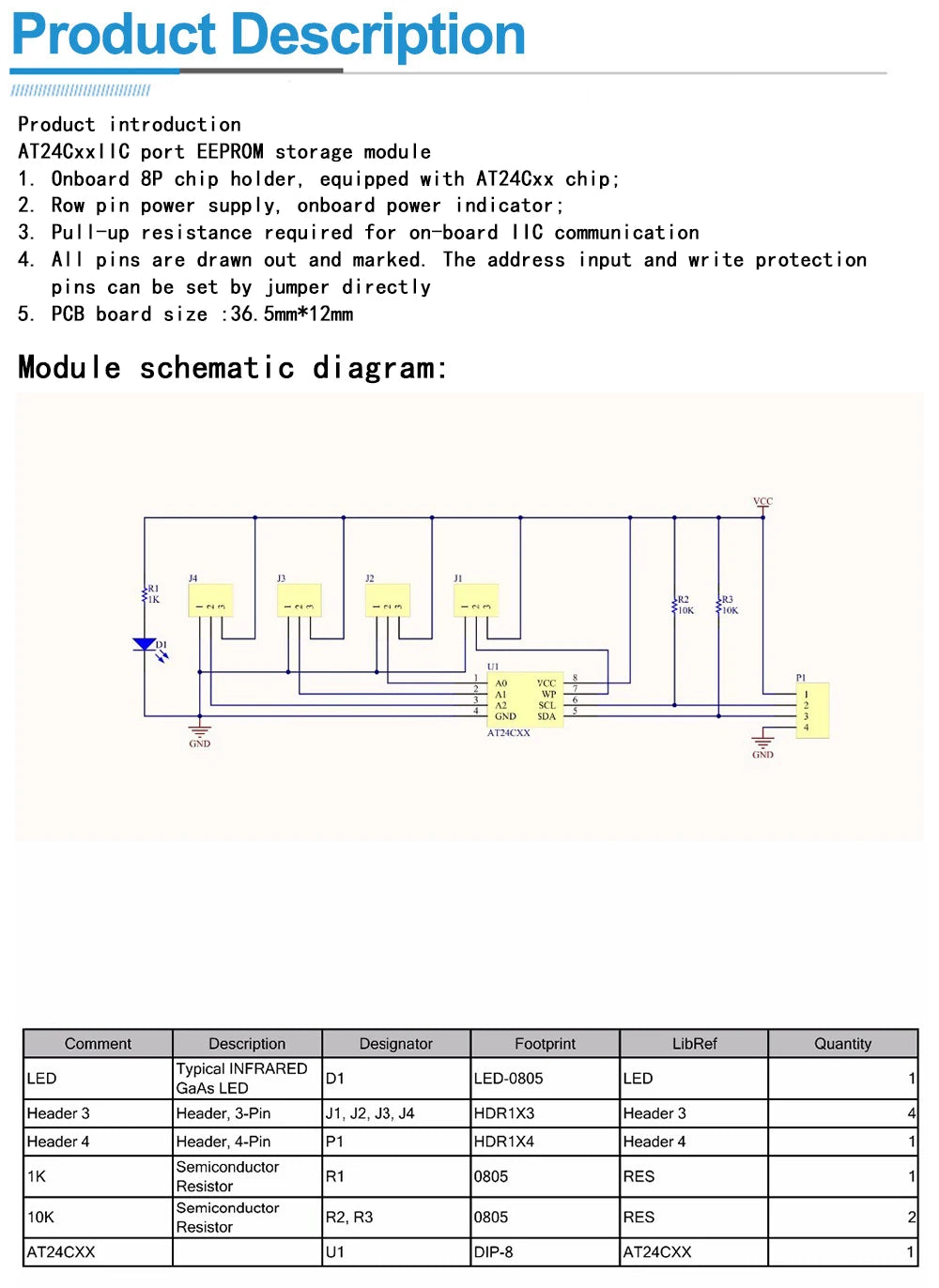 At24c256 Module Schema AT24C Series I²C EEPROM Memory Module AT24C01-AT24C256 – Keszoox