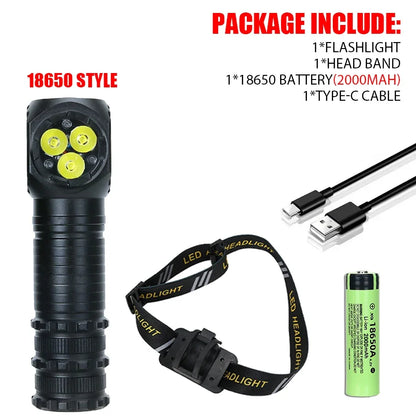 High Power 3LED Headlamp 1300LM with Magnet for 18650/18500 Battery