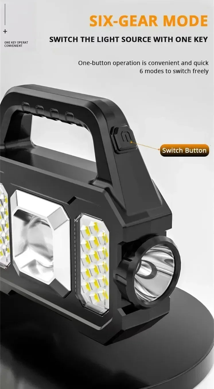 Multifunctional COB Searchlight LED Strong Light Flashlight Solar Charging Waterproof Outdoor Emergency Lighting Work Light