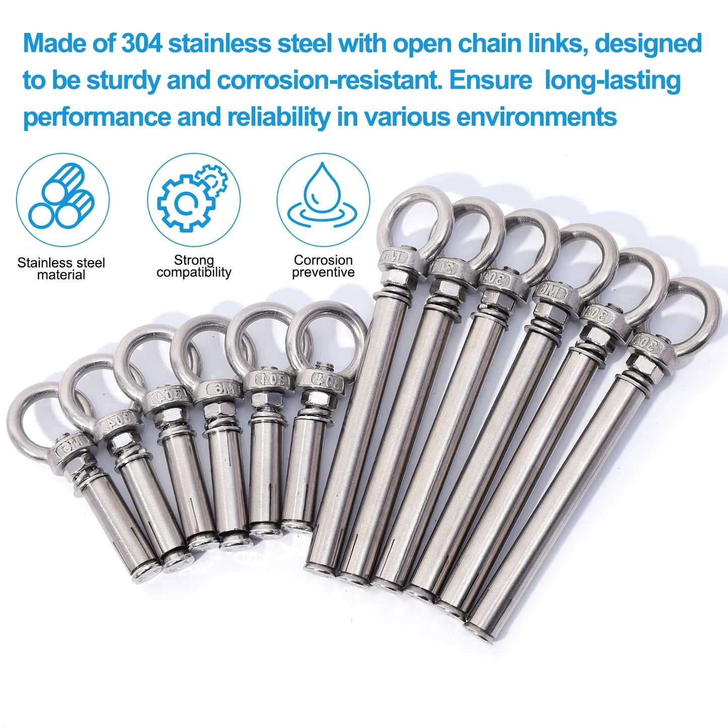 Heavy Duty Eyebolt M6 Stainless Steel Anchor Fastener Secure Concrete Lifting Ring Closed Hook Sleeve Wall Nut Hardware Fastener