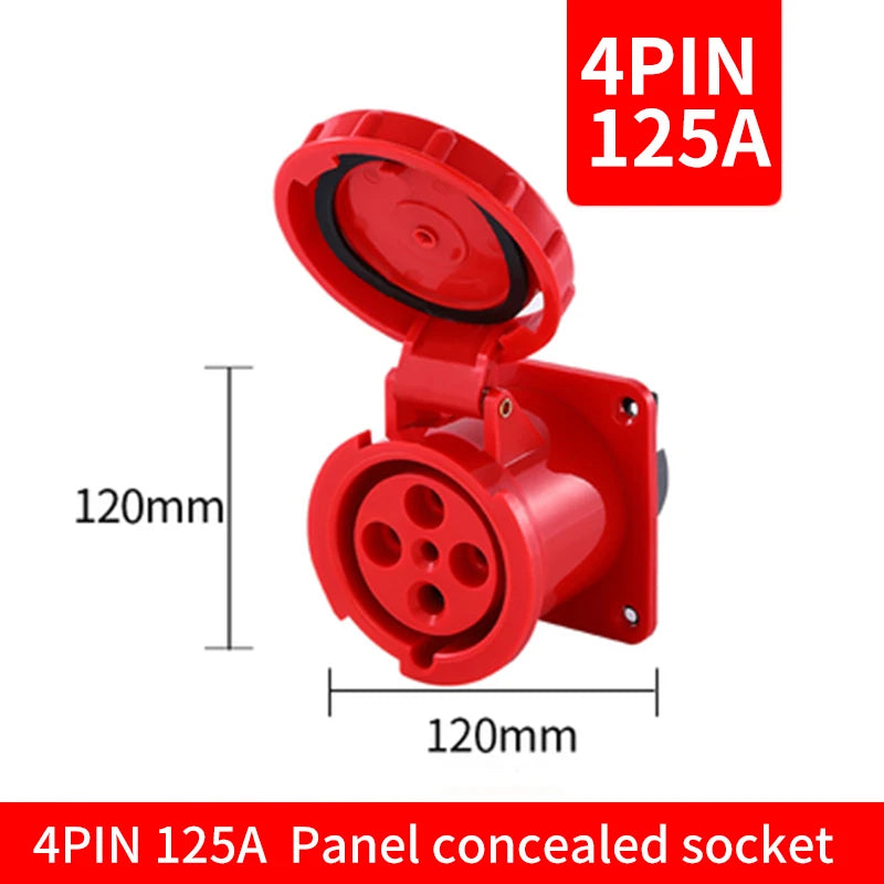 Industrial IP67 Plug 3/4/5 Pin 125A Waterproof Dustproof Socket Male and Female Wall Mounted Panel Concealed Conductor 380V 415V