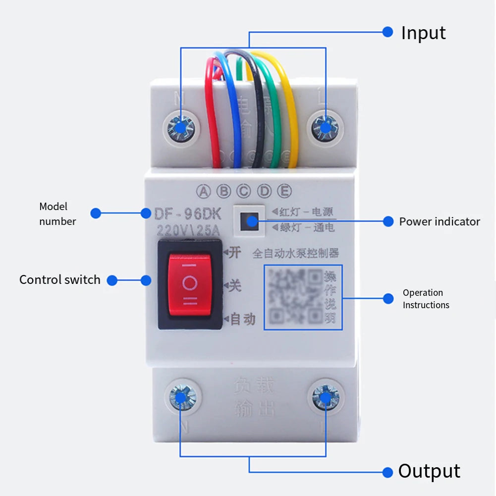 Automatic Water Level Controller Switch Sensor AC 220V 25A Water Pump Controller Electrical Equipment & Supplies Parts