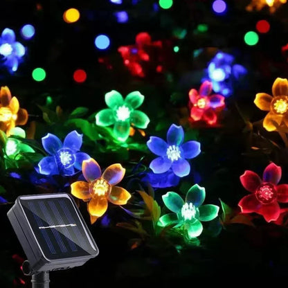 Solar Sakura Fairy String Lights, 5/7/12/22M Peach Blossom Cherry LED Lamp for Wedding, Party, Garden, Christmas Outdoor Decor