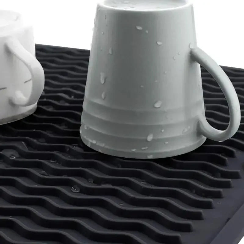 Silicone Dish Drying Mats — Heat Resistant Trivet, Drip Tray &amp; Cup Coasters, Non-Slip Pot Holder for Kitchen
