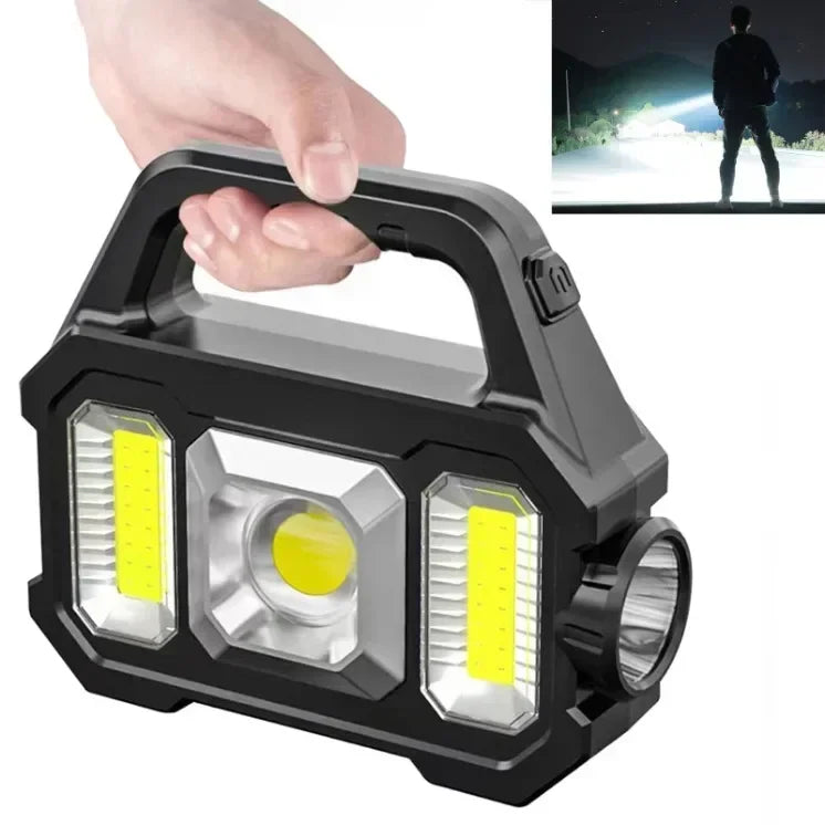 Multifunctional COB Searchlight LED Strong Light Flashlight Solar Charging Waterproof Outdoor Emergency Lighting Work Light
