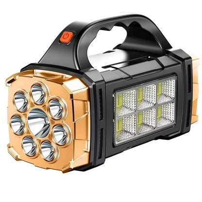 Multifunctional Solar Powered Rechargeable LED Flashlight Dual Light Source Portable High Power Torch Outdoor Camping Lamp