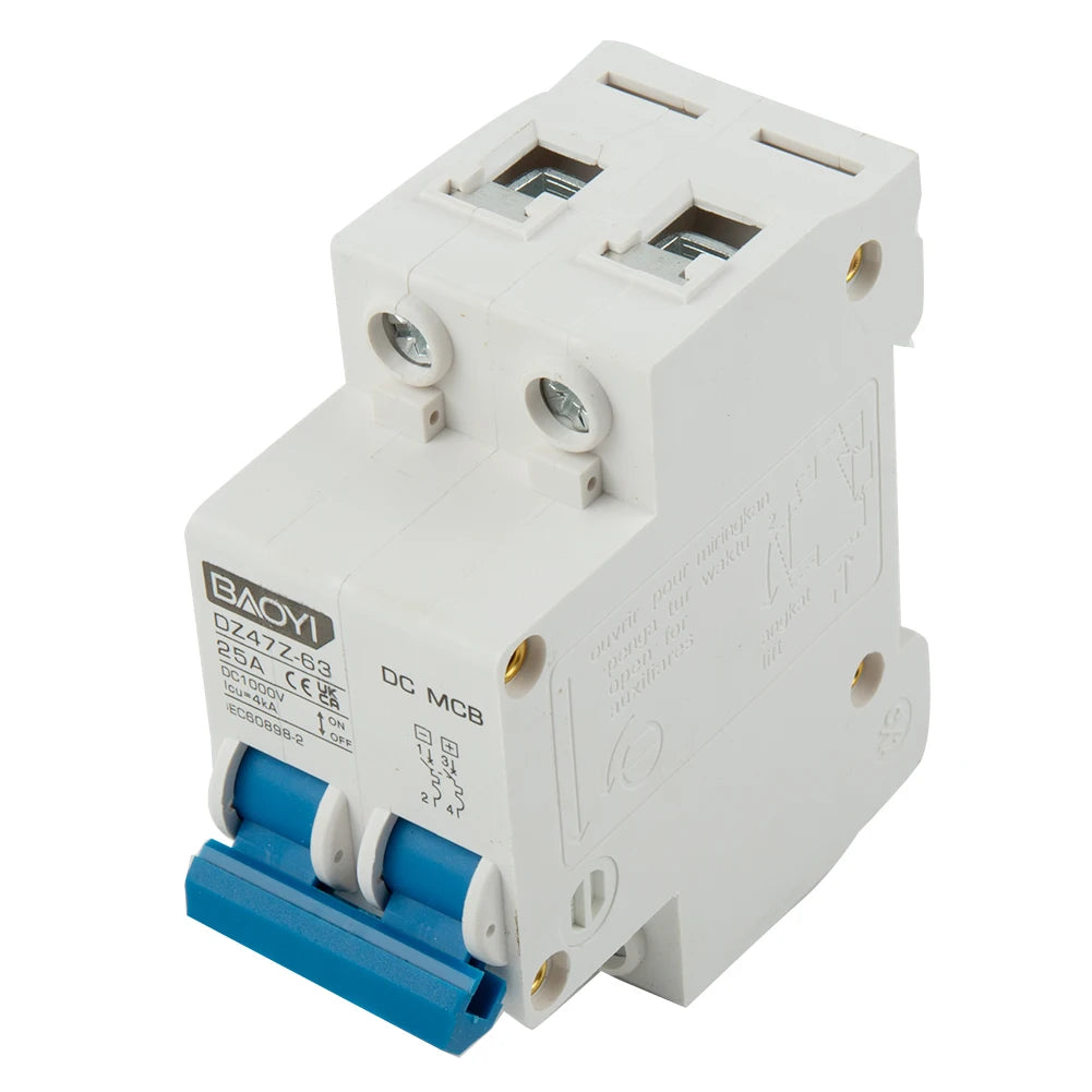 DC Miniature Circuit Breaker 2 Pole 1000V 32 Amp Isolator DC Disconnect Switch Thermomagnetic 10 A-63A 1.42 X 2.95 X 3.15 Inches