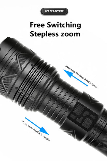 Ultra Bright 1000000LM Tactical Zoom Flashlight Rechargeable Torch