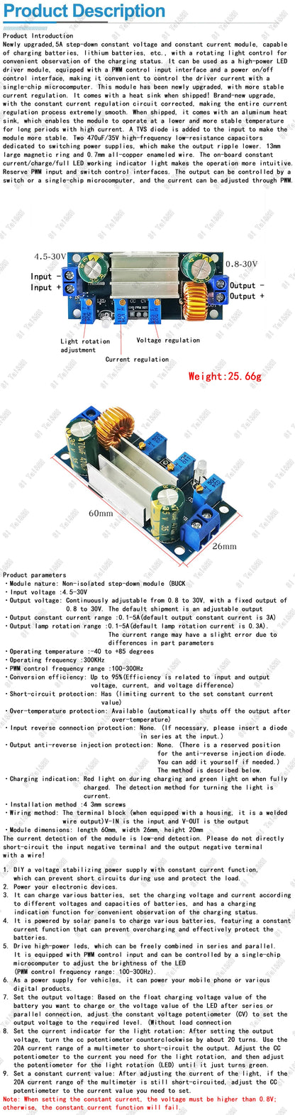 XL4005 DC-DC Step-Down Buck Power Supply Module 5A Adjustable CC/CV Lithium Charger for Arduino