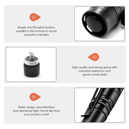 Mini LED Flashlight Pocket Pen Light Portable 1000 Lumens Waterproof Torch Using AAA Battery For Medical Outdoor Emergency Lamp