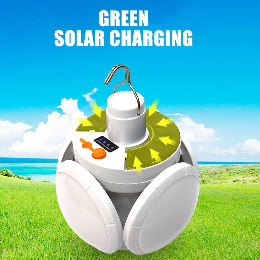 4-leaf Solar  LED Lantern Rechargeable Emergency Flashlight Portable Power Bank Foldable Tent Light for Outdoor Camping Fishing