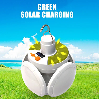 4-leaf Solar  LED Lantern Rechargeable Emergency Flashlight Portable Power Bank Foldable Tent Light for Outdoor Camping Fishing