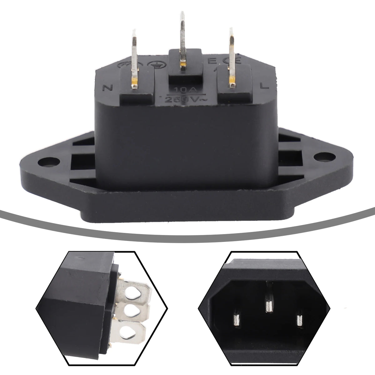 Power Connector 3 Pin Charging Socket AC-04 Built-in Male Female Rated 250V 10A for Battery and Electrical Use
