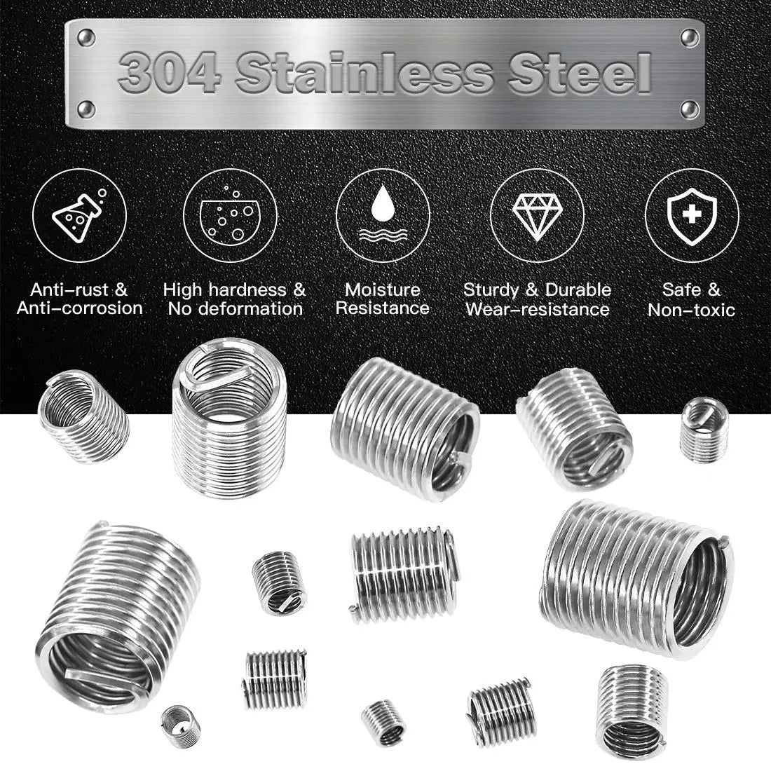 M3-M12 Stainless Steel Thread Insert Spiral Thread Repair Kit Screw Coiled Wire Helical Thread Repair Nuts Screw Bushing Sleeve