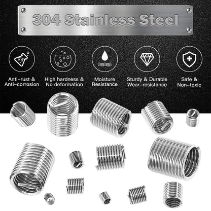 M3-M12 Stainless Steel Thread Insert Spiral Thread Repair Kit Screw Coiled Wire Helical Thread Repair Nuts Screw Bushing Sleeve