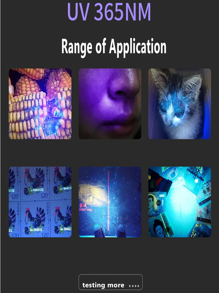 5W 365nm Mini UV Flashlight USB Rechargeable Ultraviolet Torch Pets Urine Cat tinea Money Ore Scorpion Detection Purple Light