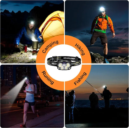 Rechageable LED Motion Sensor Headlight 9 Led Strong Light Headlamp Portable Fishing Camping Outdoor Head Lamp Work Flashlight