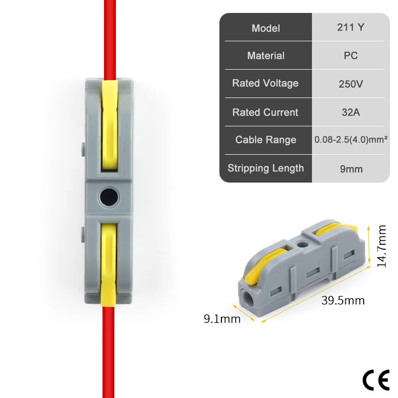 50PCS Lever Wire Connectors 1 to 1 Inline Push-in Splice Insulated Terminal Universal Compact Electrical Connector AWG 28-12