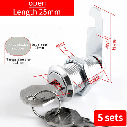Cabinet Cam Lock Set Two-Sided Keyed Alike 16MM-30MM Cylinder Cam Locks for Mailbox File Drawer Compartment