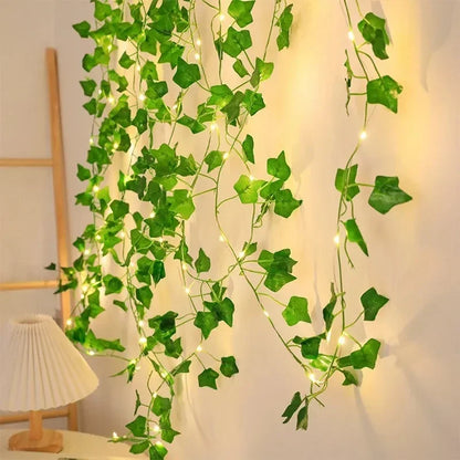 Christmas Battery Powered 2M-10M LED Ivy Fairy Lights Artificial Green Leaf String for Home Wedding Wreath Decor