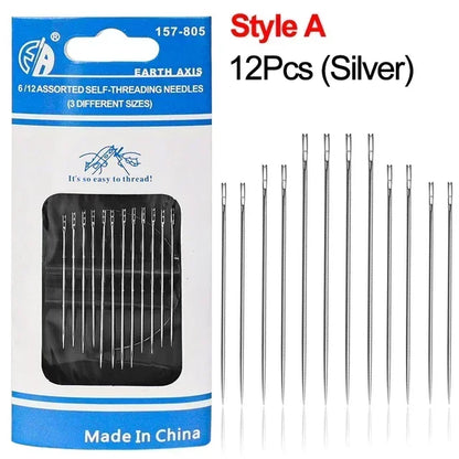 12PCS Side Holes Blind Needles Sewing Stainless Steel Elderly Needle for Sewing Household DIY Jewerly Beading Threading Needles