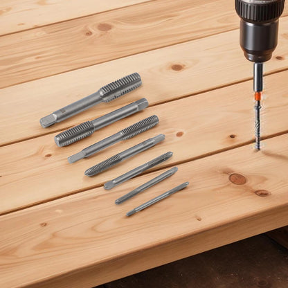 7Pcs For M3 Metric Thread Tap Drill Bits Set with HSS Straight Fluted Screw Taps for Stainless Steel and General Steel