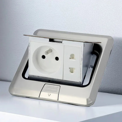 Floor Electrical Outlet Pop Up Kitchen Countertop Waterproof Sockets Pop Out Receptacle Stainless Steel Box Golden Cover 15A