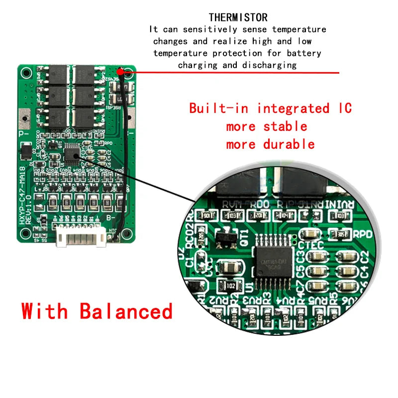 4S-7S 18650 Li-ion Lithium Battery BMS Protection Board with Balance 16.8V-21V 20A