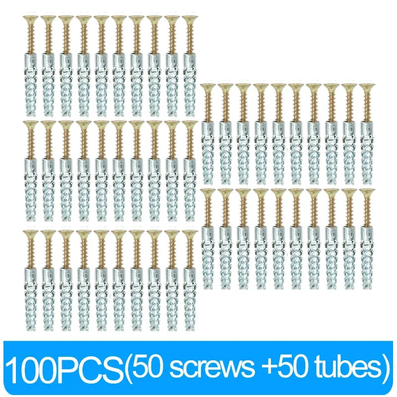 Heavy Duty Steel Wall Anchor with Screws Kit Metal Tube Expansion Self Tapping Screw Drywall Drilling Plug Fastener Bolt Anchors
