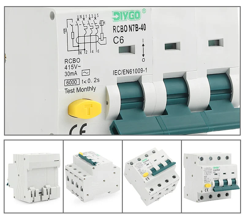 RCBO 3P+N Electro-Magnetic Residual Current Circuit Breaker with Overcurrent Leakage Protection 240V 4P