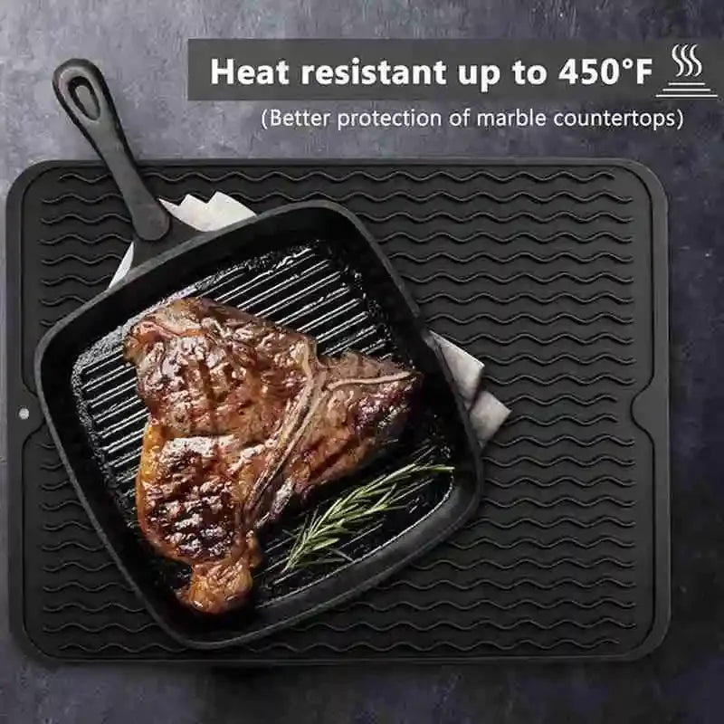 Silicone Dish Drying Mats — Heat Resistant Trivet, Drip Tray &amp; Cup Coasters, Non-Slip Pot Holder for Kitchen