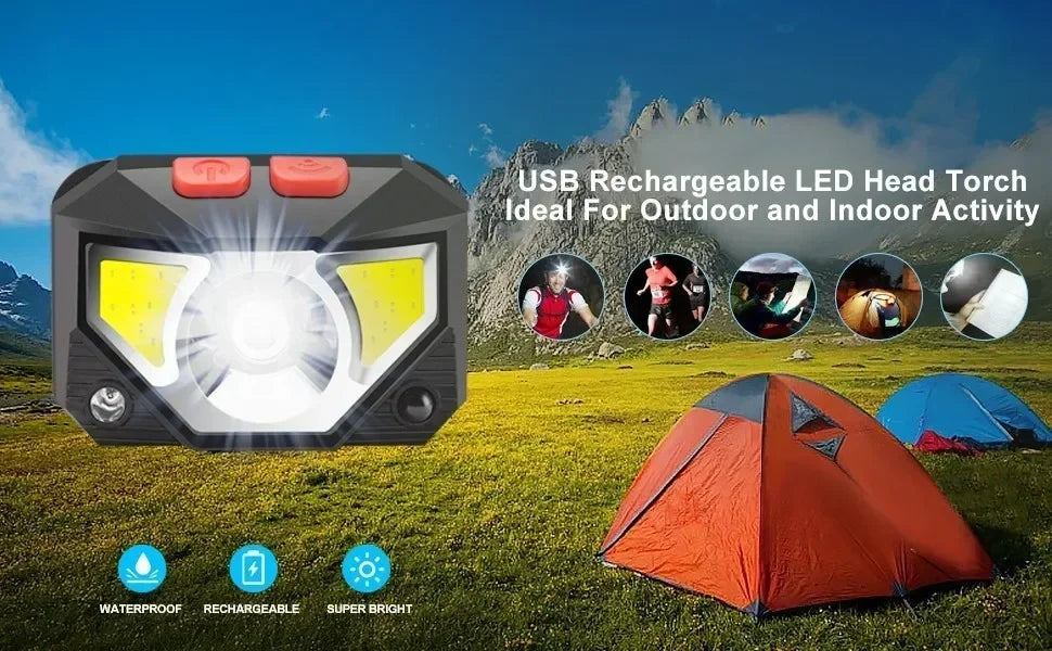 USB Rechargeable LED Sensor Headlamp Built-in Battery Head Flashlight Headlight Led Head Torch Camping Fishing Search Light