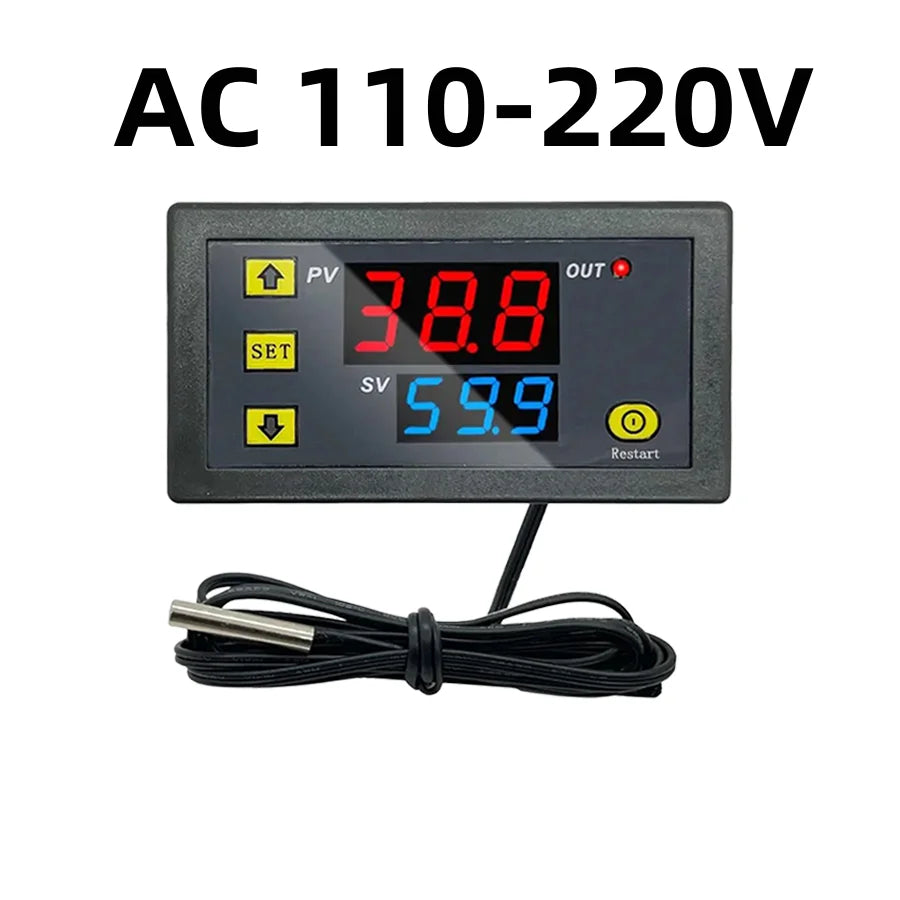 Digital LED Temperature Controller W3230 High-Precision Thermostat with Probe for Heating and Cooling, DC 12V¨C24V AC 110¨C220V