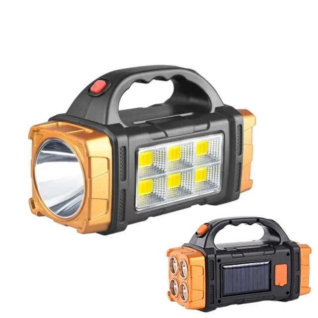 USB Rechargeable Solar LED Flashlight with COB Work Light 4 Gear Camping Lamp