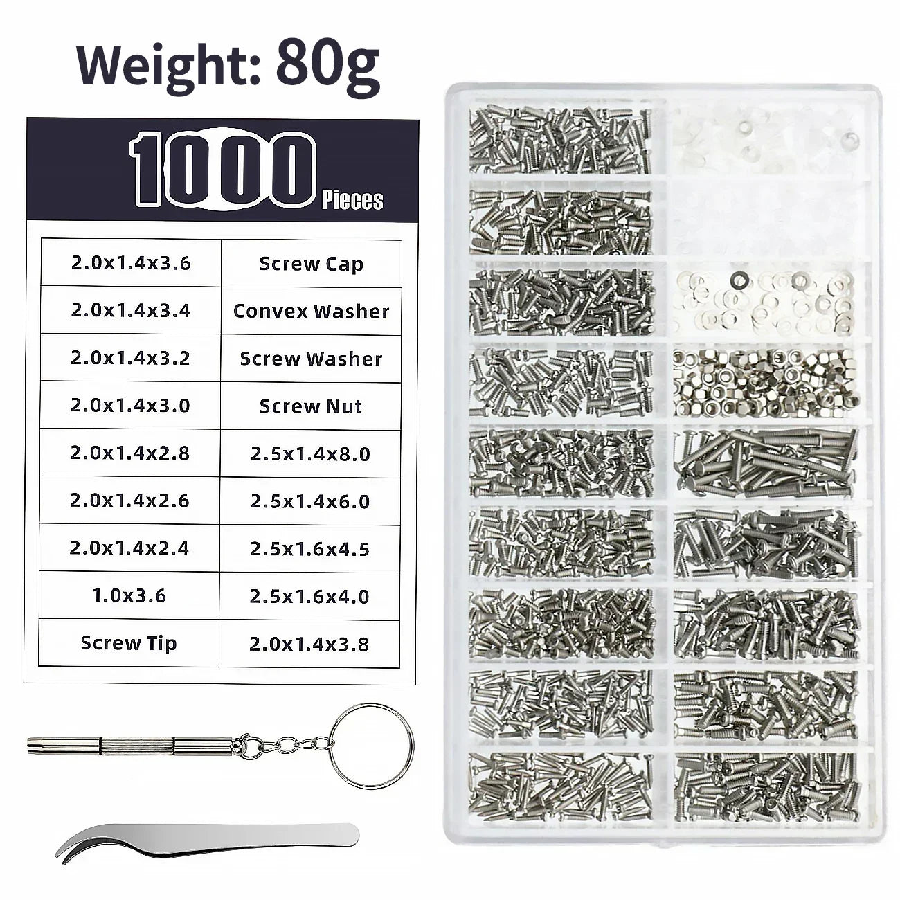 Glasses Watch Repair Kit Screws Dual Head Screwdrivers Precision Tweezers Set for Eyewear Jewelry Fix Tools with Case