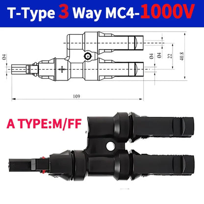 PV T Branch Photovoltaic Solar Connector 1000V 30A Male Female 1 to 2 3 4 5 6 PV Plug 2 3 4 5 6IN 1OUT Adapter