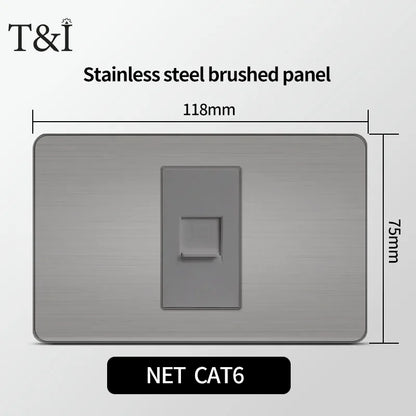Stainless Steel Wall Socket 118x75mm Italian-Style with USB-C Schuko Chilean Plug Brushed Finish for Home Office