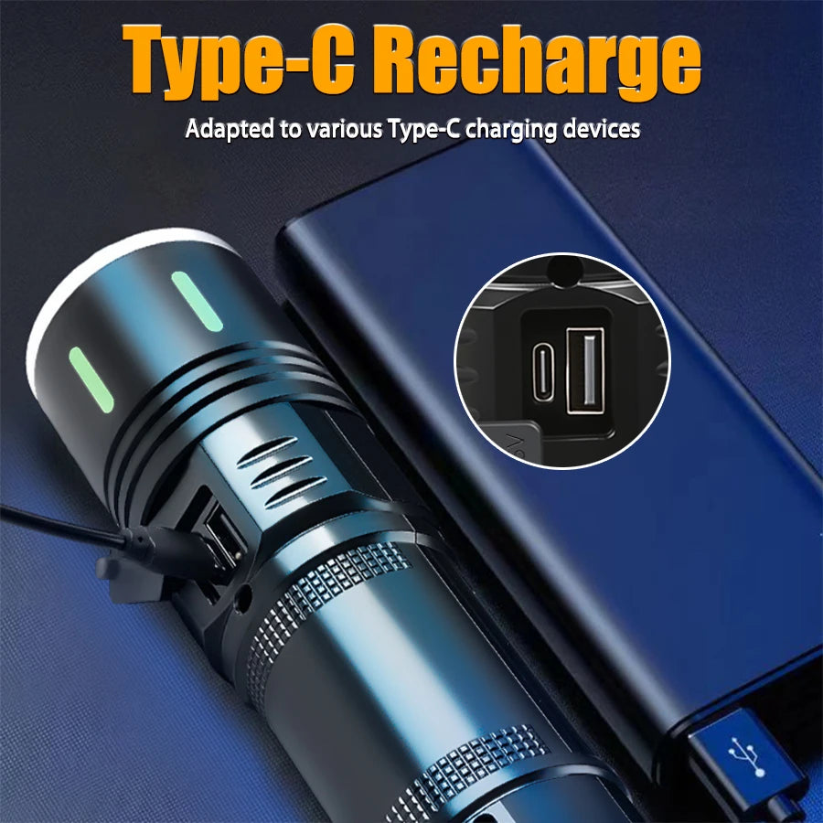 Super Powerful 19000000LM LED Flashlight Rechargeable Big Aperture Torch
