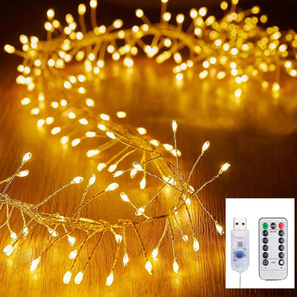 1.5/3/6M USB LED Firecracker String Lights with Remote Control for Christmas Wedding Party New Year Decoration
