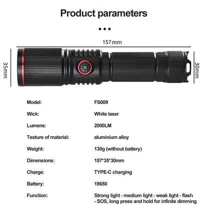 LED High Power Strong Light Long-range Tactical Flashlight Type-C Charging Waterproof Outdoor Emergency Lighting Spotlight