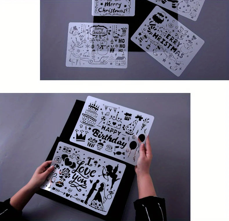 A4 5pcs/set  DIY Painting Template Wall Stencil Airbrush Scrapbook Coloring Embossing Album Diary Christmas Drawing Copy Templat