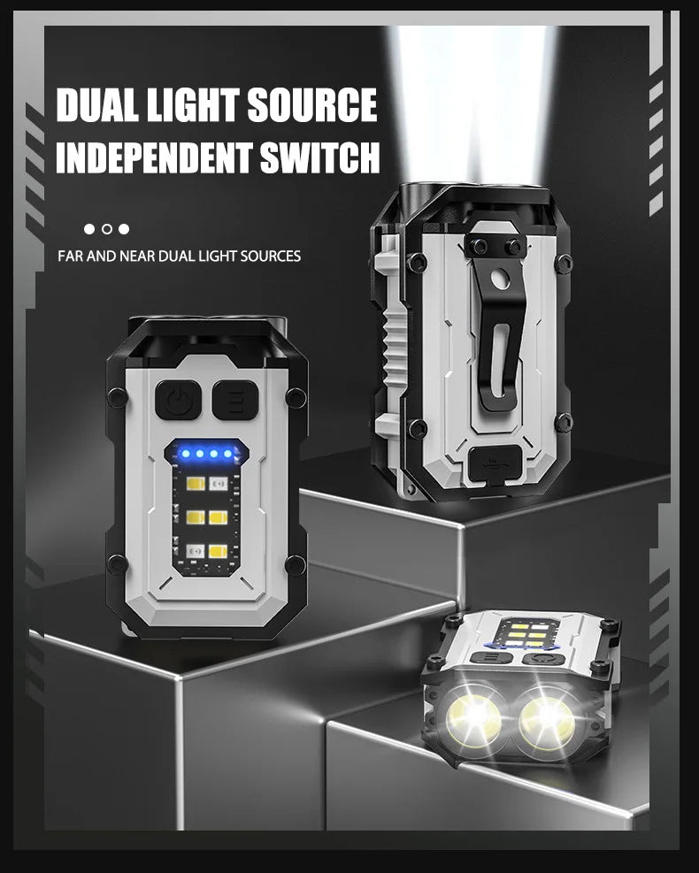 Mini Multifunctional EDC Keychain Flashlight USB Rechargeable LED Work Light With Pen Clip Tail Magnet Outdoor Emergency Torch