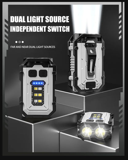 Mini Multifunctional EDC Keychain Flashlight USB Rechargeable LED Work Light With Pen Clip Tail Magnet Outdoor Emergency Torch