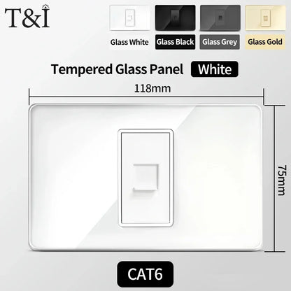 118x75mm Tempered Glass US Thai Socket Dual USB-C Ports 2 AC Outlets 110V Scratch-Resistant Panel