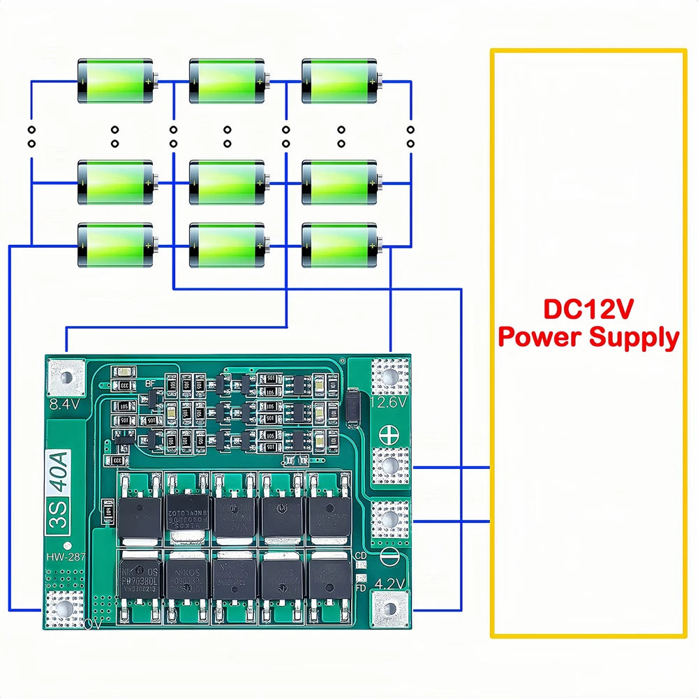 3S 4S Lithium Battery BMS Protection Board 40A 60A with Balance and Enhance Functions for Drill Motor 11.1V-16.8V Li-ion Cells