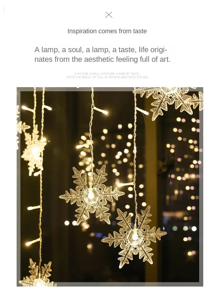 2026 Xmas Wedding Party Decoration 3.2M Christmas Snowflakes LED String Lights Flashing Fairy Curtain Waterproof