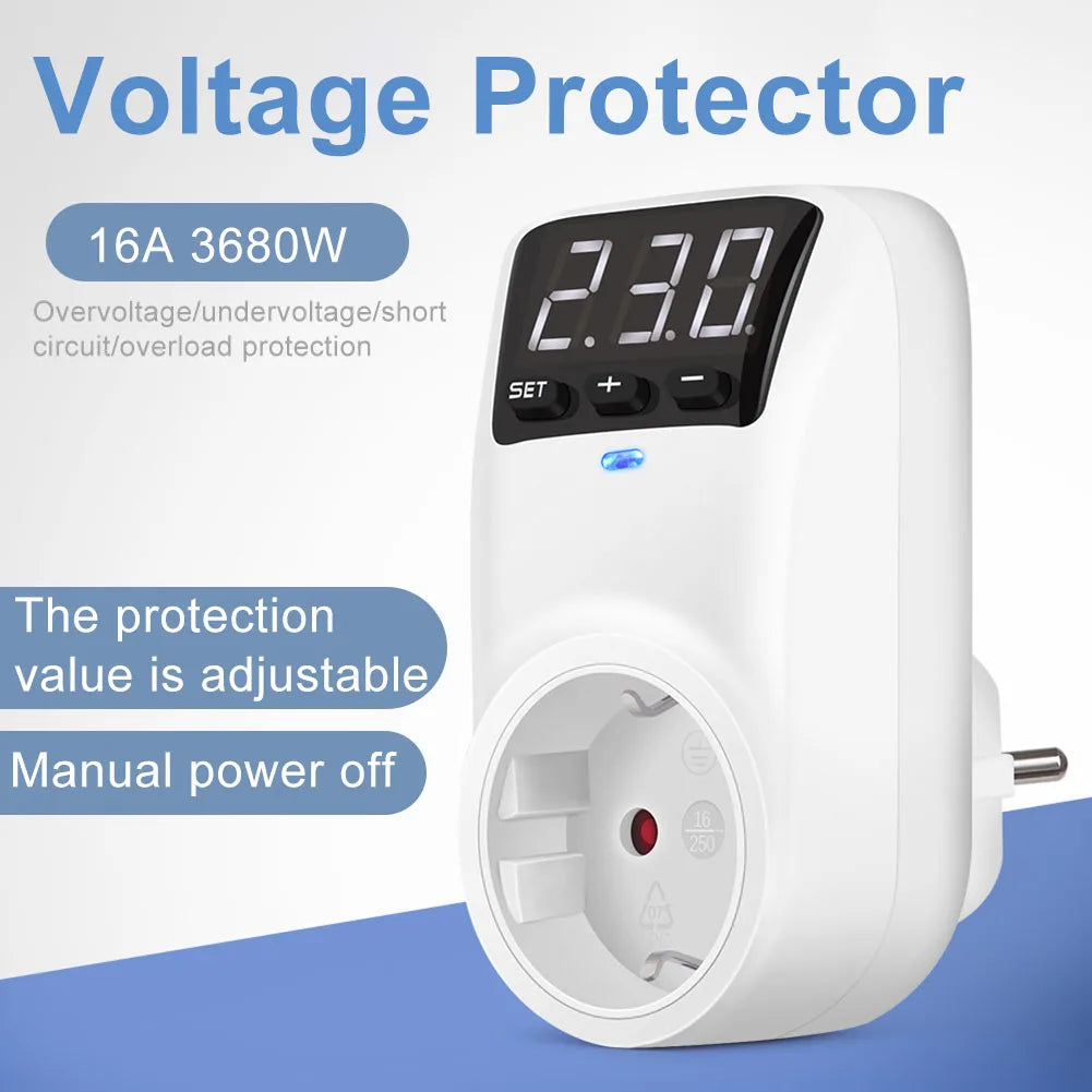 Adjustable Voltage Protector Socket AC120V/230V 16A Surge Protection with Delay | DE UK US Plug