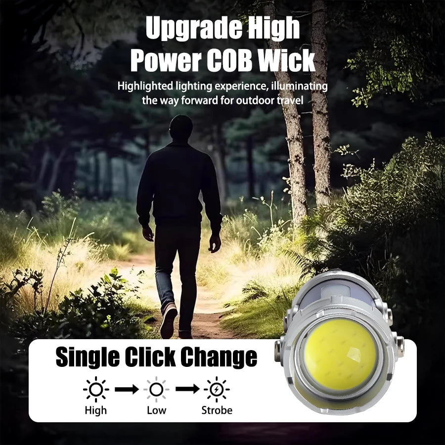 New COB Keychain Work Light Rechargeable LED Flashlight Portable Hiking Light with Hook Waterproof Keyring Camping Pocket Lamp